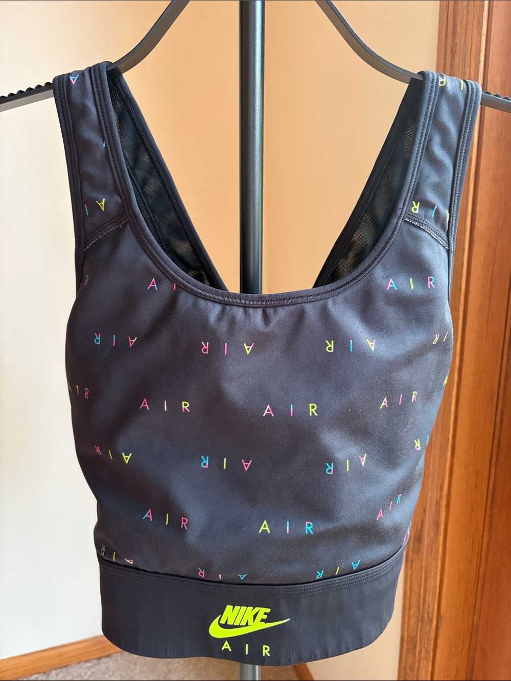 Nike Air Black Sports Bra with Neon Multicolor 'AIR' Print